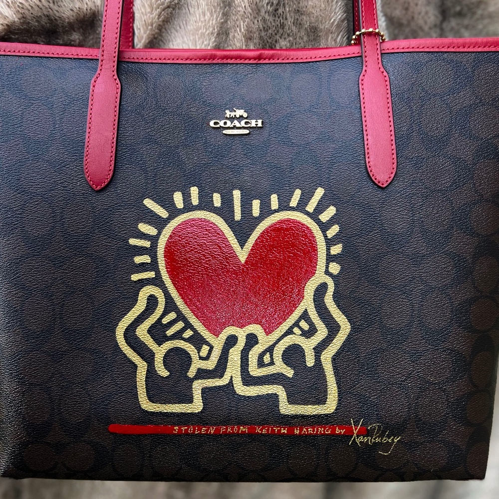 Keith Haring-style Hand-Painted on Genuine Coach signature tote